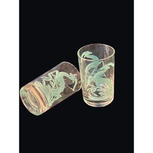Vintage MCM Gazelle Glasses – Mint Green Frosted Design – Set of 2 Juice Tumbler
